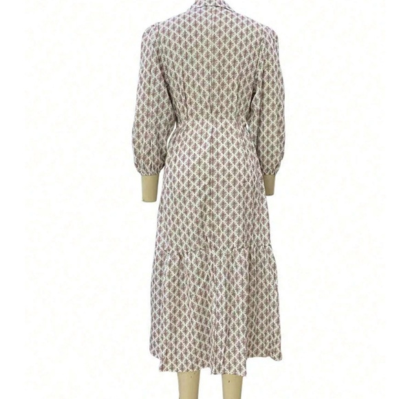 Boho Geo Print Button Down 3/4 balloon Sleeve Dress - Picture 2 of 5